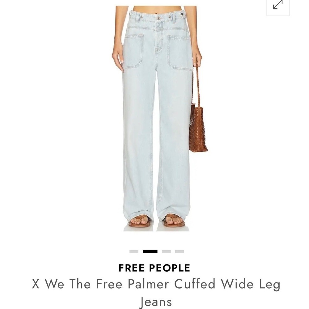 Free People We The Free Palmer Cuffed Wide Leg Jeans Light Wash Blue Size 28